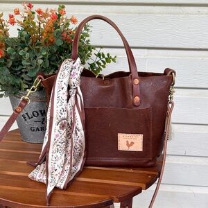 Meanwhile Back On The farm Mocha Tuscan mini tote with coordinating scarf